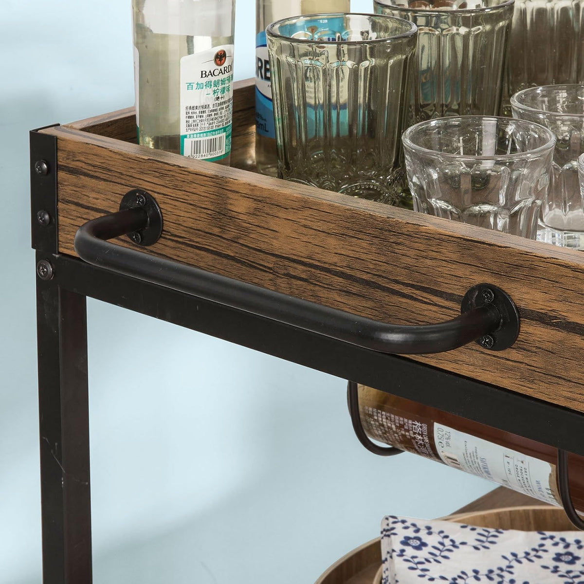 Brown Wood Metal Serving Cart S295