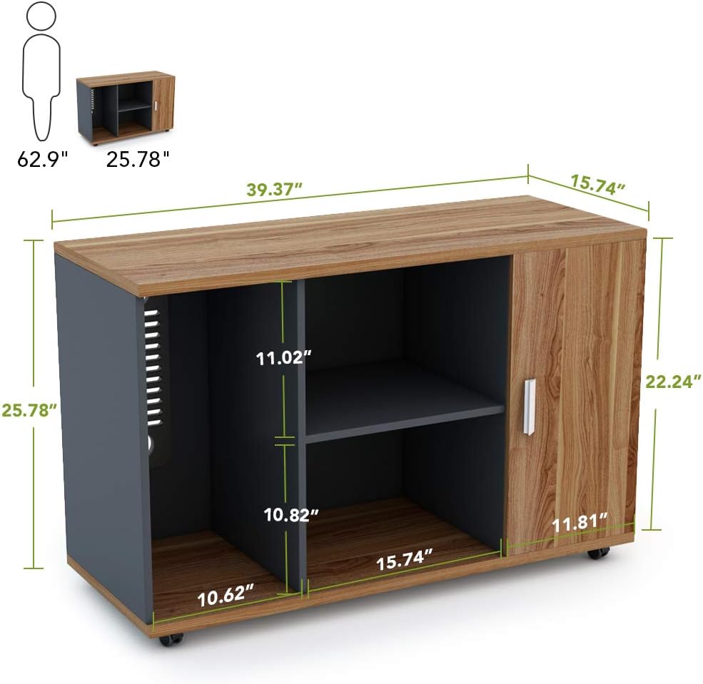 39 inches File Cabinet with Wheels and Doors, Dark Walnut F101
