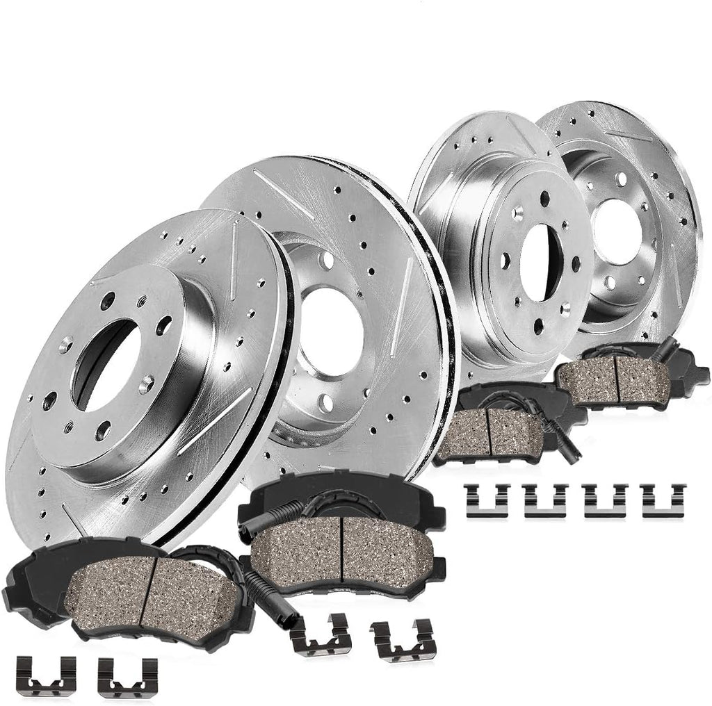 260mm Front + 258mm Rear 4 Lug Rotors + Ceramic Brake Pads + Clips N53948