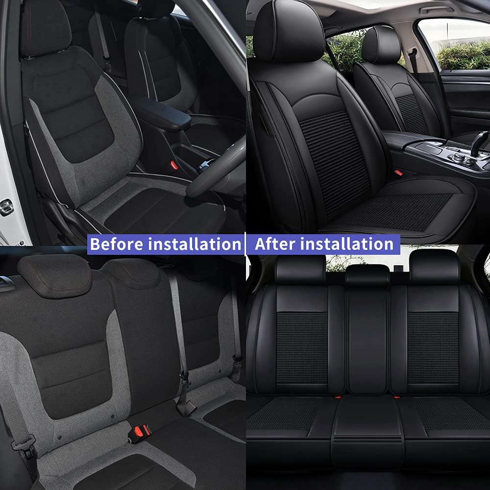 Custom Car Seat Covers Full Set 5 Seats Faux Leather Waterproof Black P263886