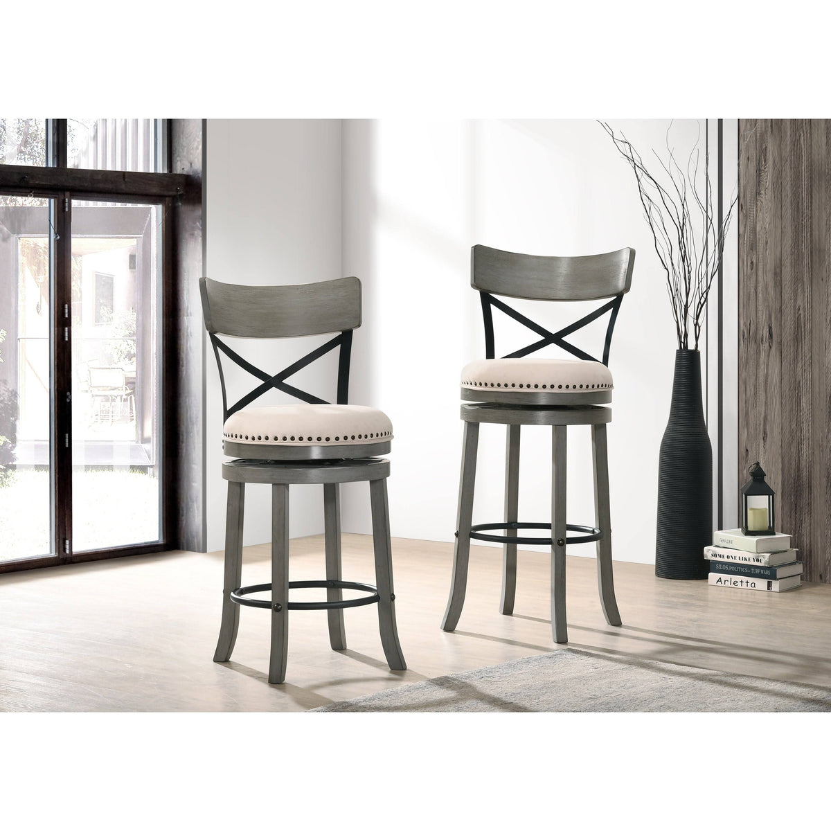 Light Grey Swivel Barstools Set of 2 M758