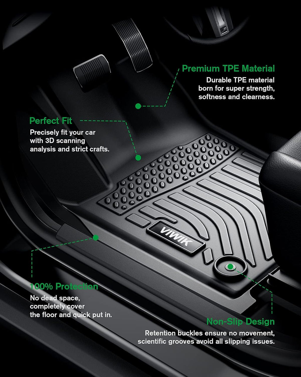 All Weather TPE Black Car Floor Mats Full Set N5541