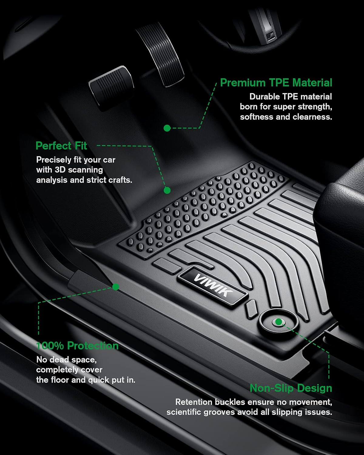 All Weather TPE Black Car Floor Mats Full Set N5541