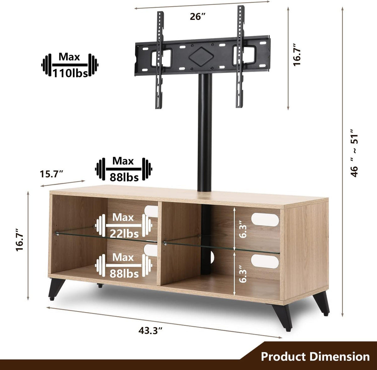 Rolling Wood Corner TV Console Stand with Wheels and Cabinets for up to 60 inch TVs, Walnut S376380