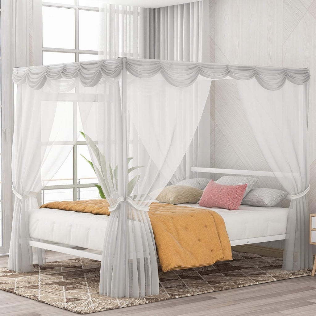Queen Size Metal Canopy Bed Frame with Headboard Z245