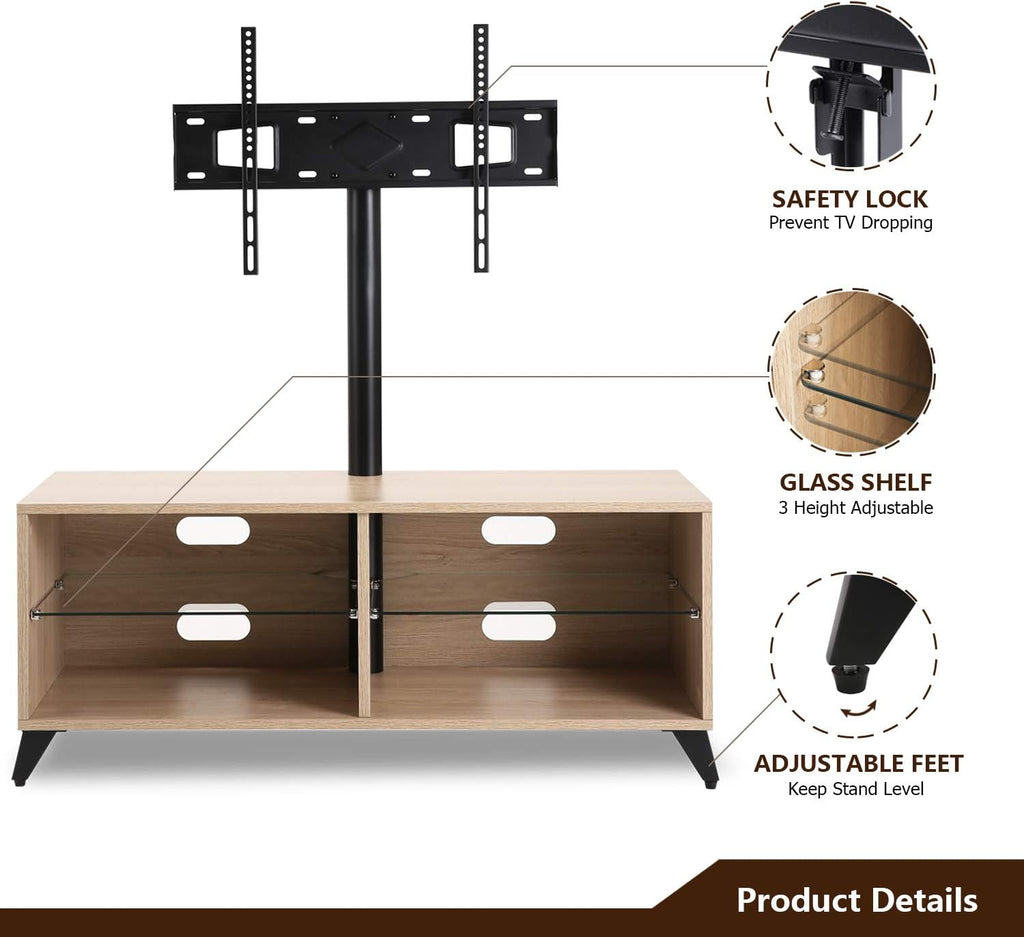 Rolling Wood Corner TV Console Stand with Wheels and Cabinets for up to 60 inch TVs, Walnut S376380