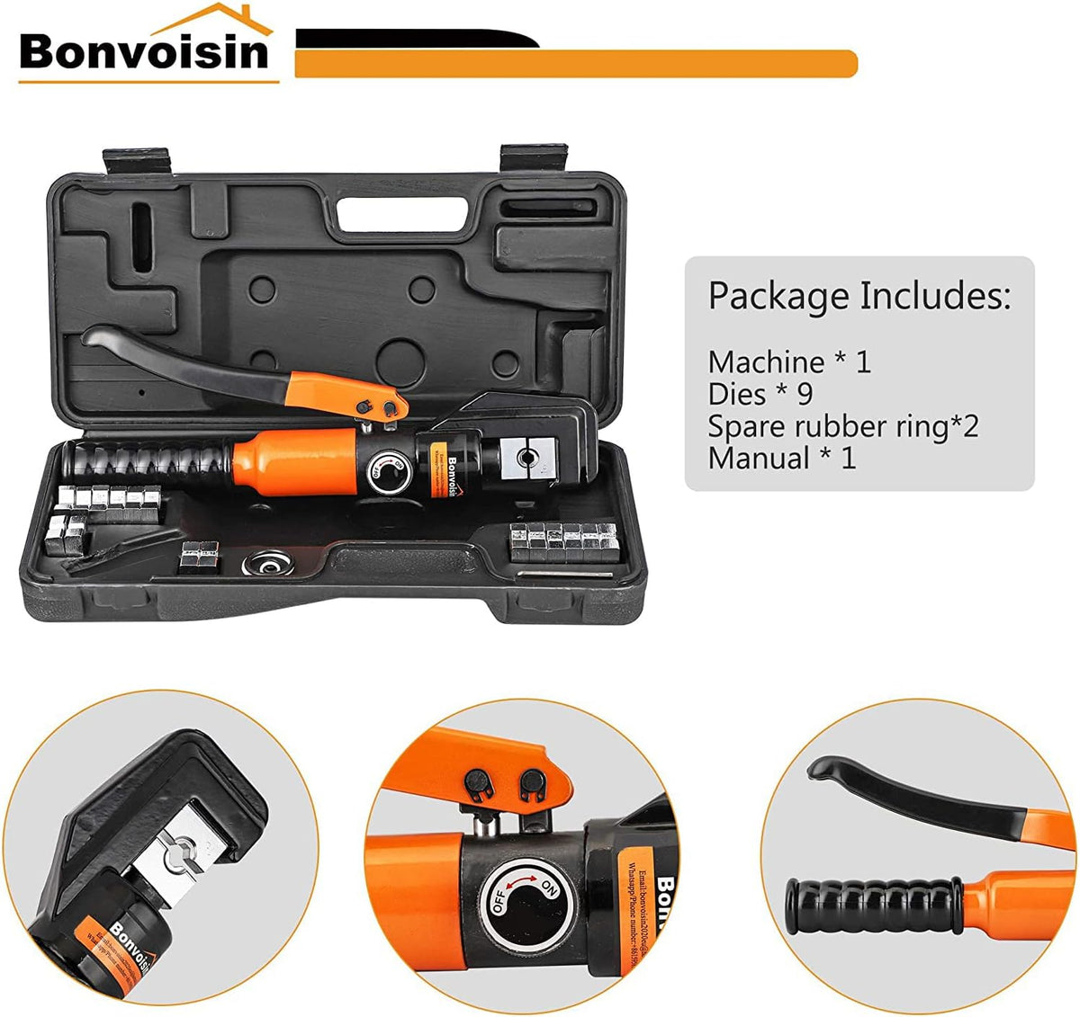 Hydraulic Wire Crimper 12-2/0 awg with 9 Dies W8881