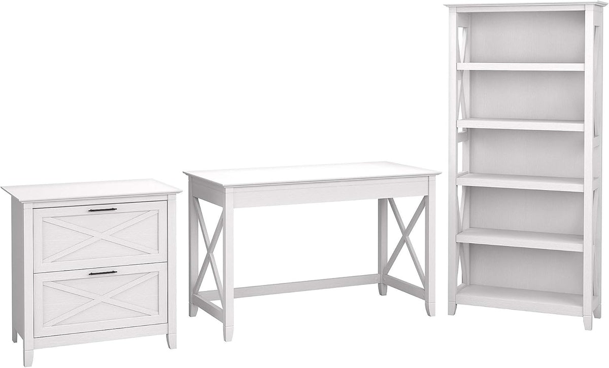 54W Computer Desk with Storage, 2 Drawer File Cabinet and 5 Shelf Bookcase H41009