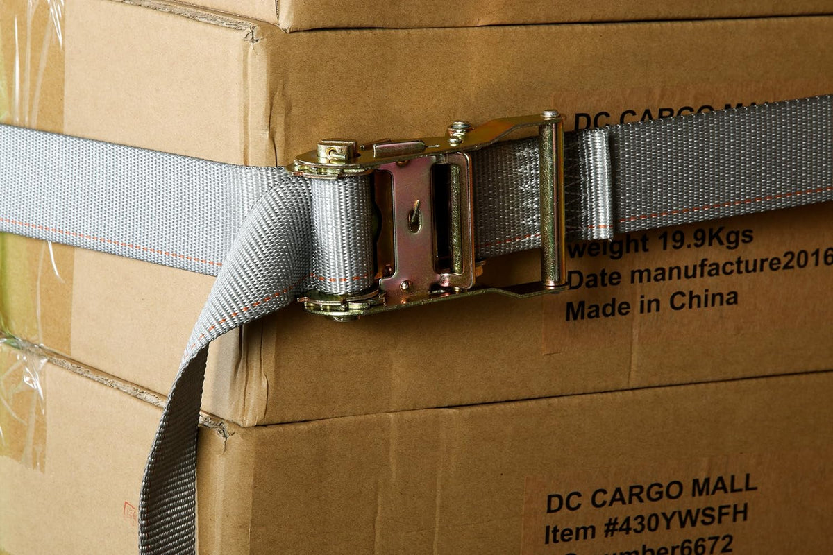 10 E Track Ratchet Tie-Down Cargo Straps, 2 x 16' Grey Polyester D921331