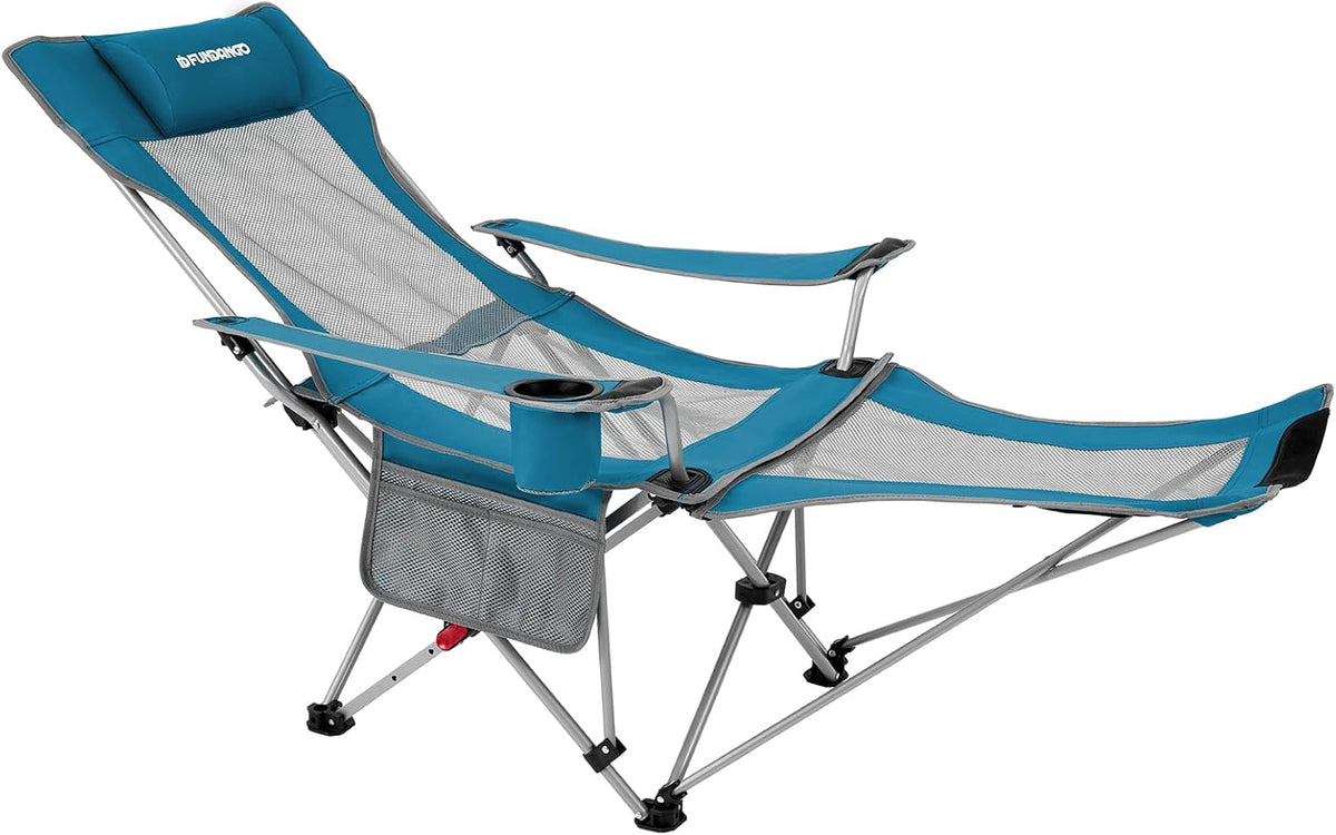 Black Mesh Folding Camping Lounge Chair with Foot Rest W302