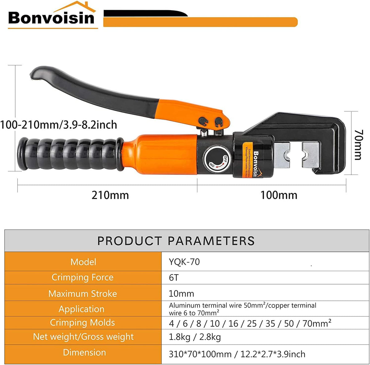 Hydraulic Wire Crimper 12-2/0 awg with 9 Dies W8881