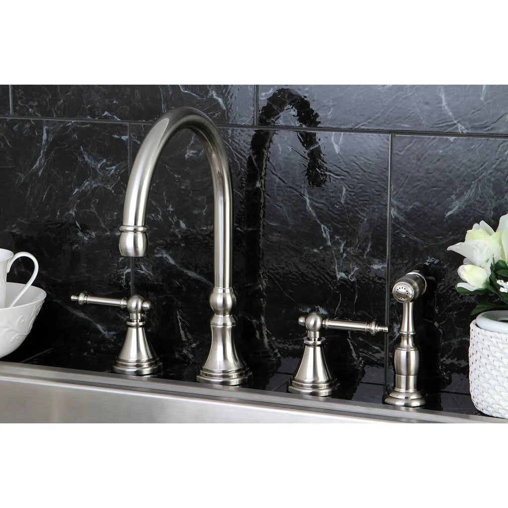 Satin Nickel Deck Mount Kitchen Faucet with Brass Sprayer G7926