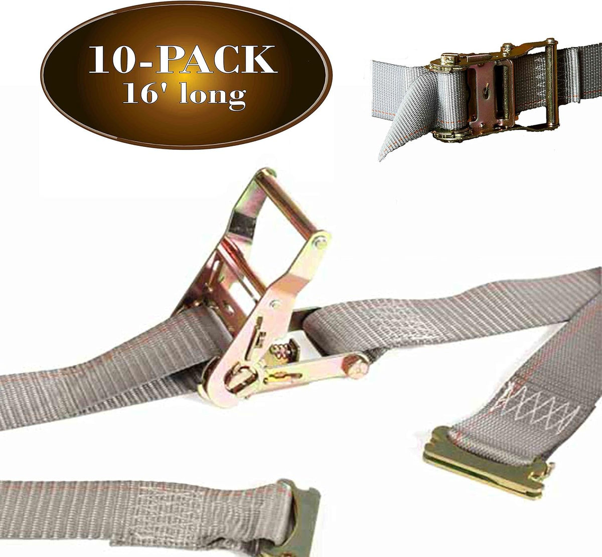 10 E Track Ratchet Tie-Down Cargo Straps, 2 x 16' Grey Polyester D921331