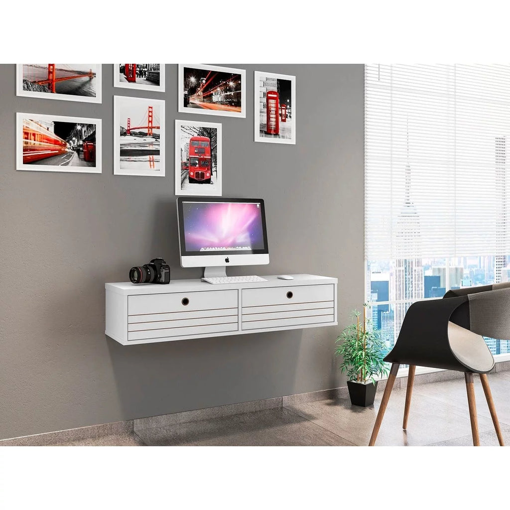 White 2 Shelf Floating Office Desk P972