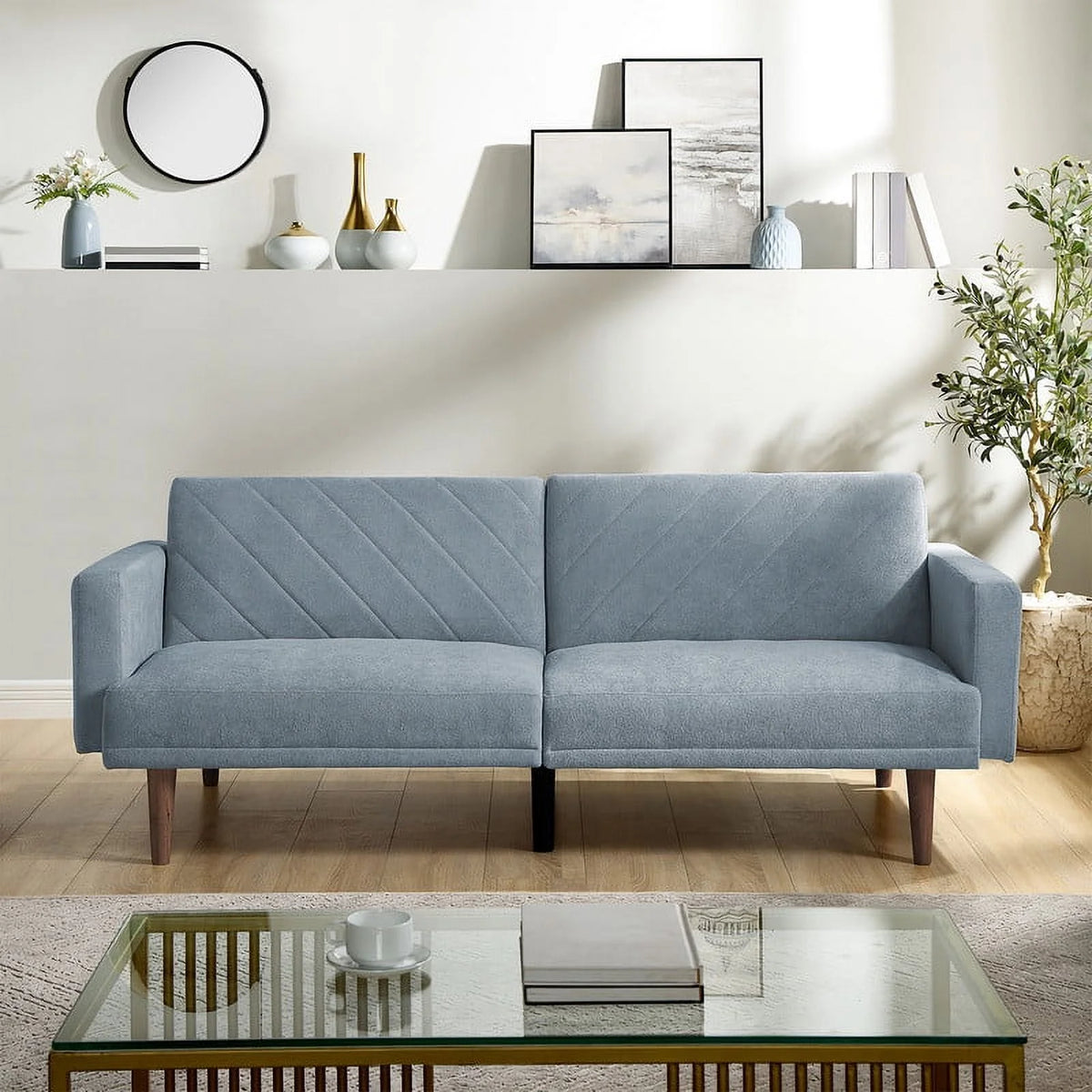 Blue Convertible Futon Sofa Bed S561413