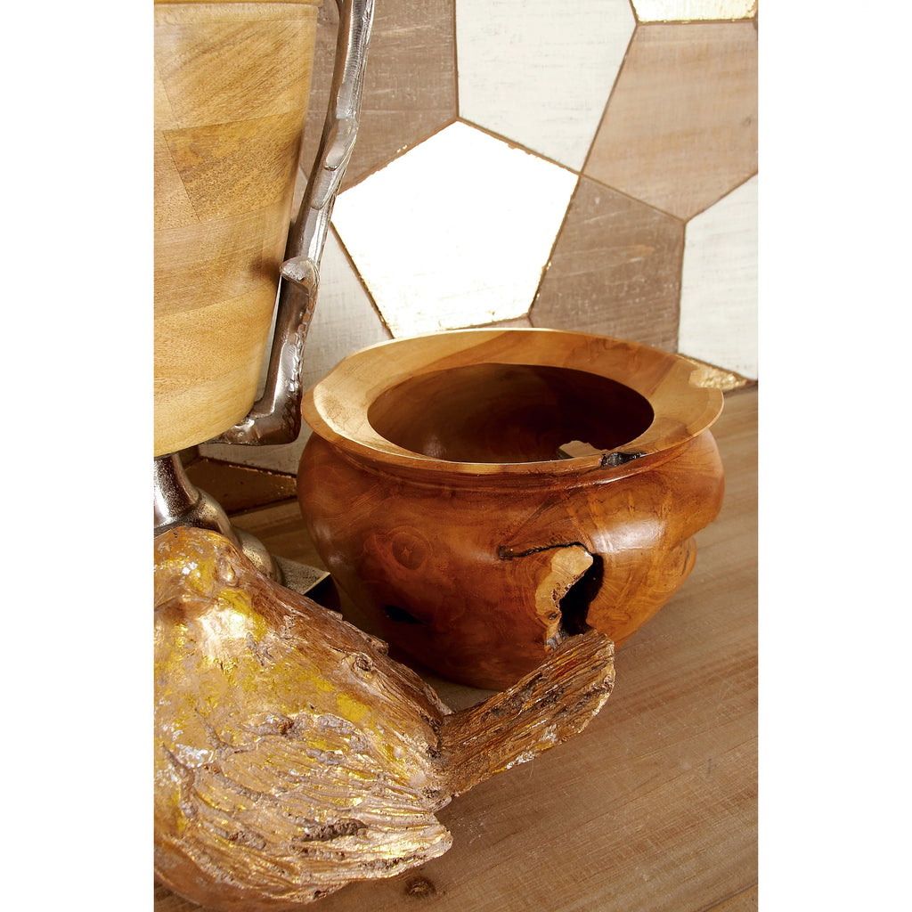 9" Handmade Round Brown Teak Wood Decorative Bowl G5104