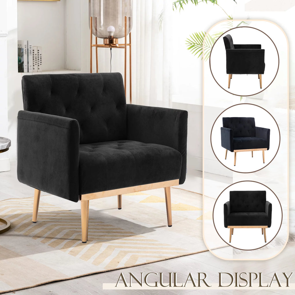 Green Velvet Upholstered Accent Chair with Metal Legs I89394