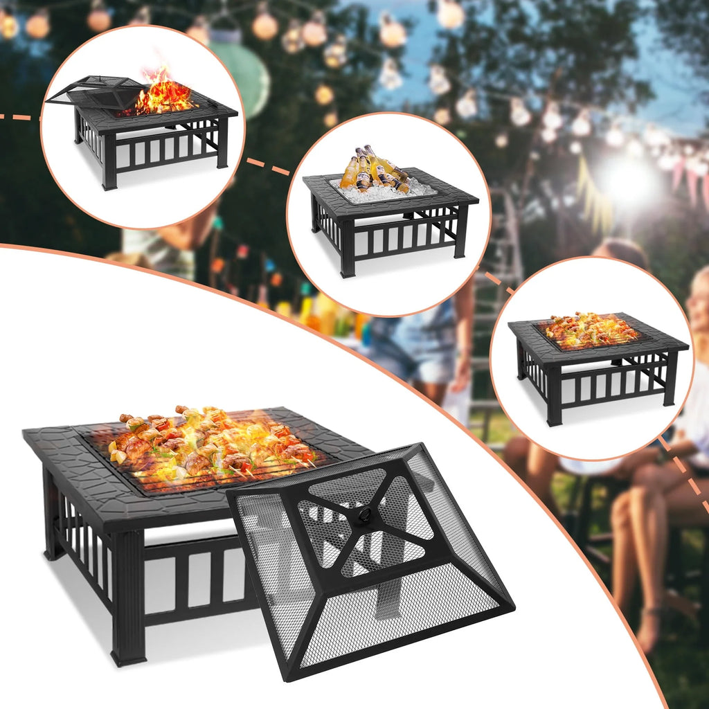 Steel 32'' Square Wood Burning Fire Pit E868538