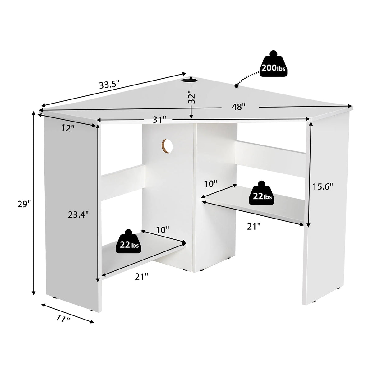 Corner Computer Desk with Storage Shelf White P26145