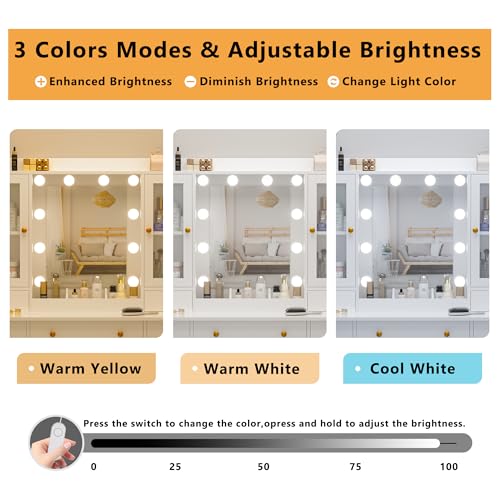 White Vanity Desk with Mirror and Lights J8928