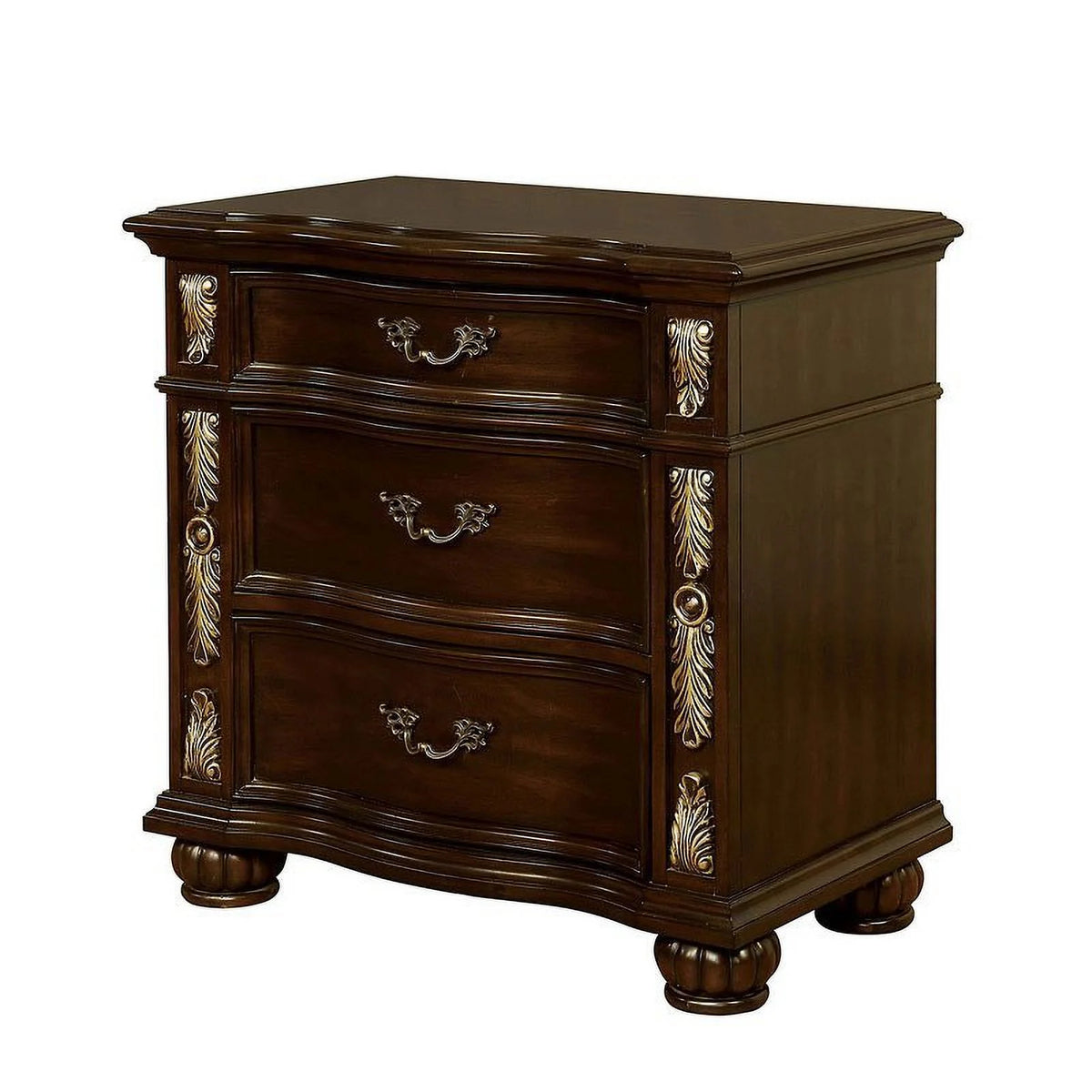 Brown Cherry Solid Wood 3-Drawers Nightstand B501786