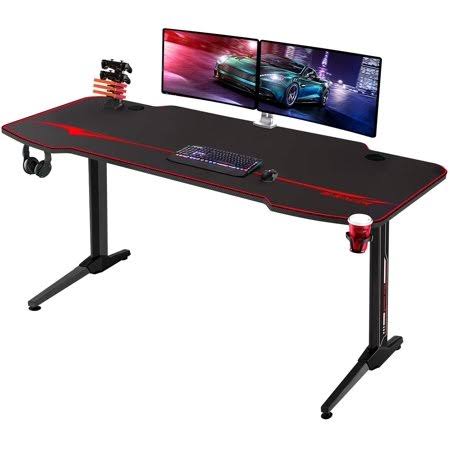 55 inch Carbon Fiber Gaming Desk with Cup Holder & Headphone Hook J2264