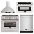 36 in. Natural Gas Range, Range Hood, Dishwasher & Microwave Drawer Package E65012