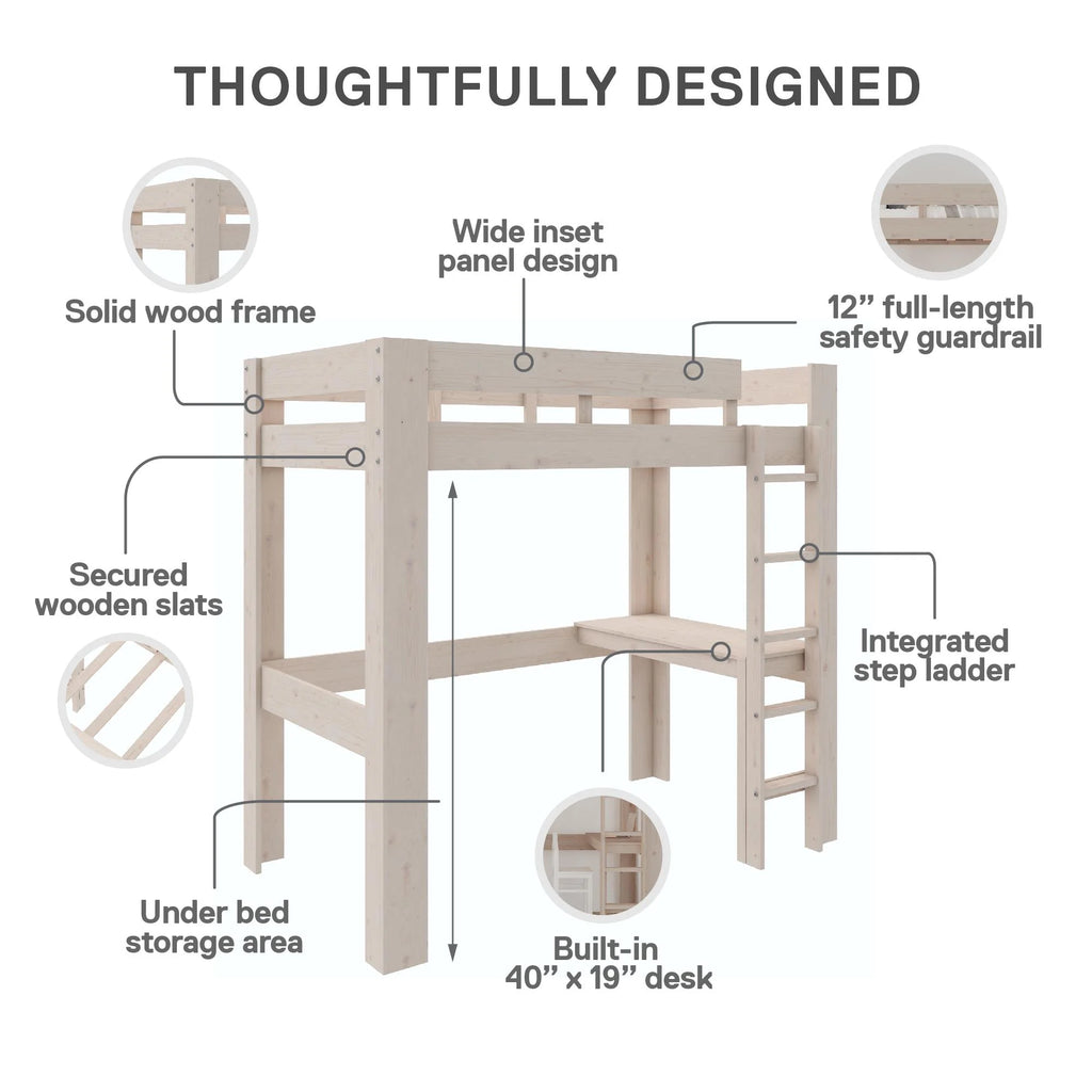 Twin Solid Wood Loft Bed with Desk I625203
