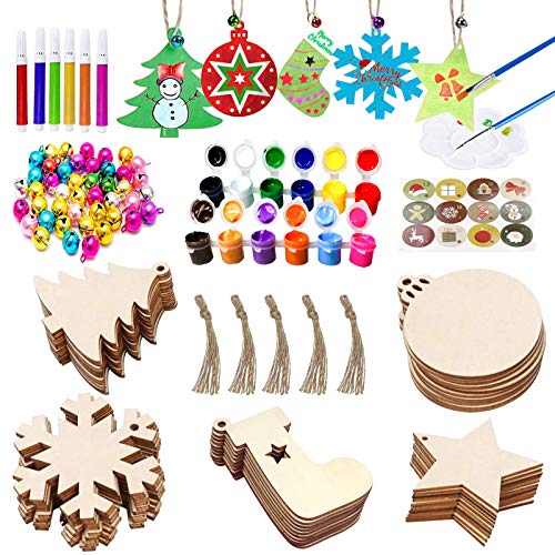 50Pcs Unfinished Wooden Christmas Ornaments 5 Styles Q607