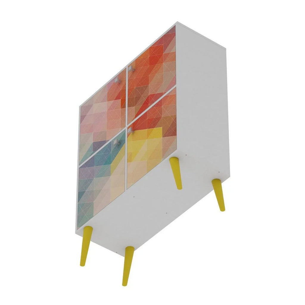 White Mid-Century Modern Double Cabinet with Solid Wood Legs N576232