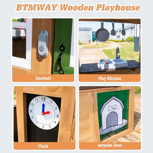 Cedar Gray Wooden Kids Playhouse with Play Kitchen W2941