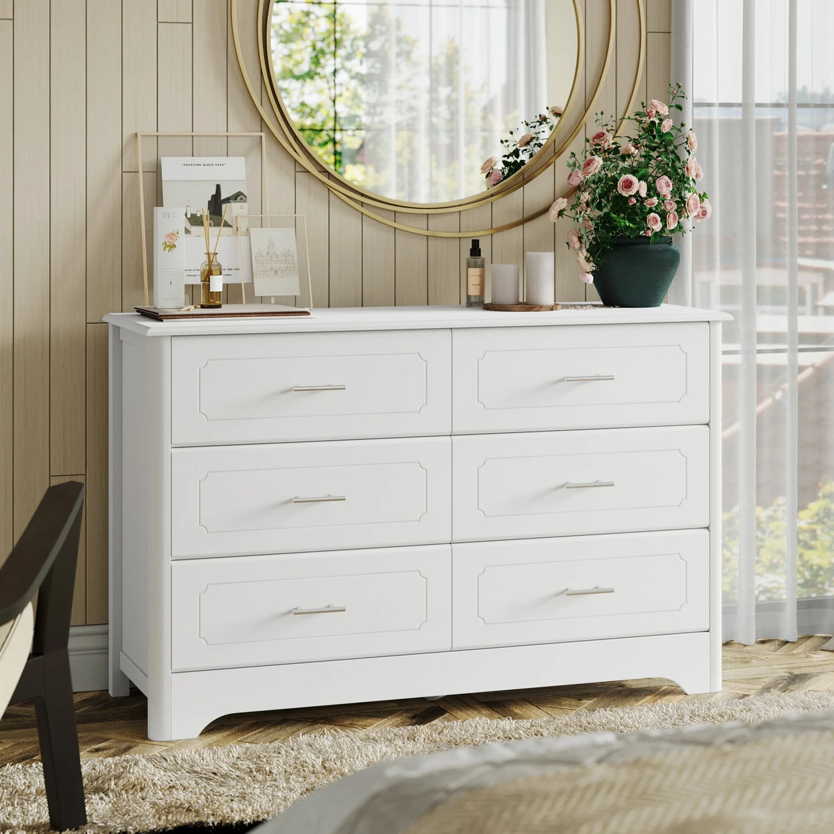 White 6 Drawer Double Dresser J3603
