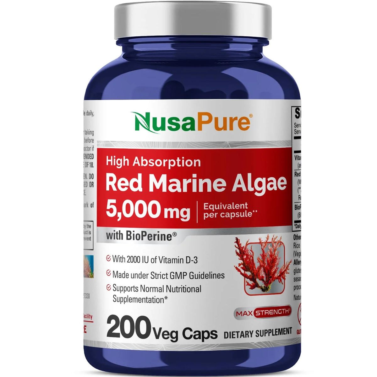 Red Marine Algae 5,000mg 200 Veggie Capsules Non-GMO Gluten Free Y463925