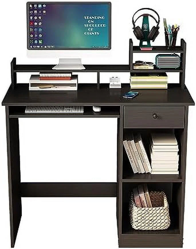 White Wood Computer Desk with Drawers and Keyboard Tray M57030