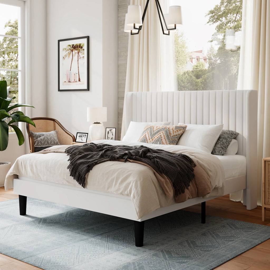 Queen Size Velvet Upholstered Platform Bed Frame U123580