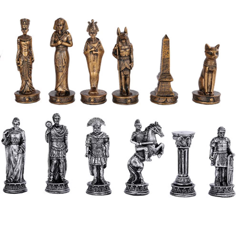 Egyptian vs Roman Chess Set with Glass Board E5027