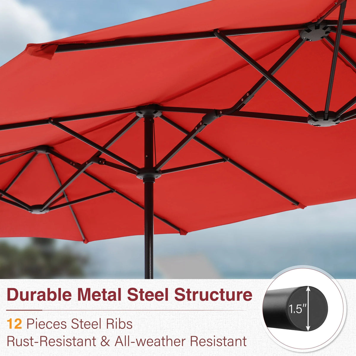 13x6.5ft Double-Sided Outdoor Patio Umbrella with Crank Handle, Beige S4080