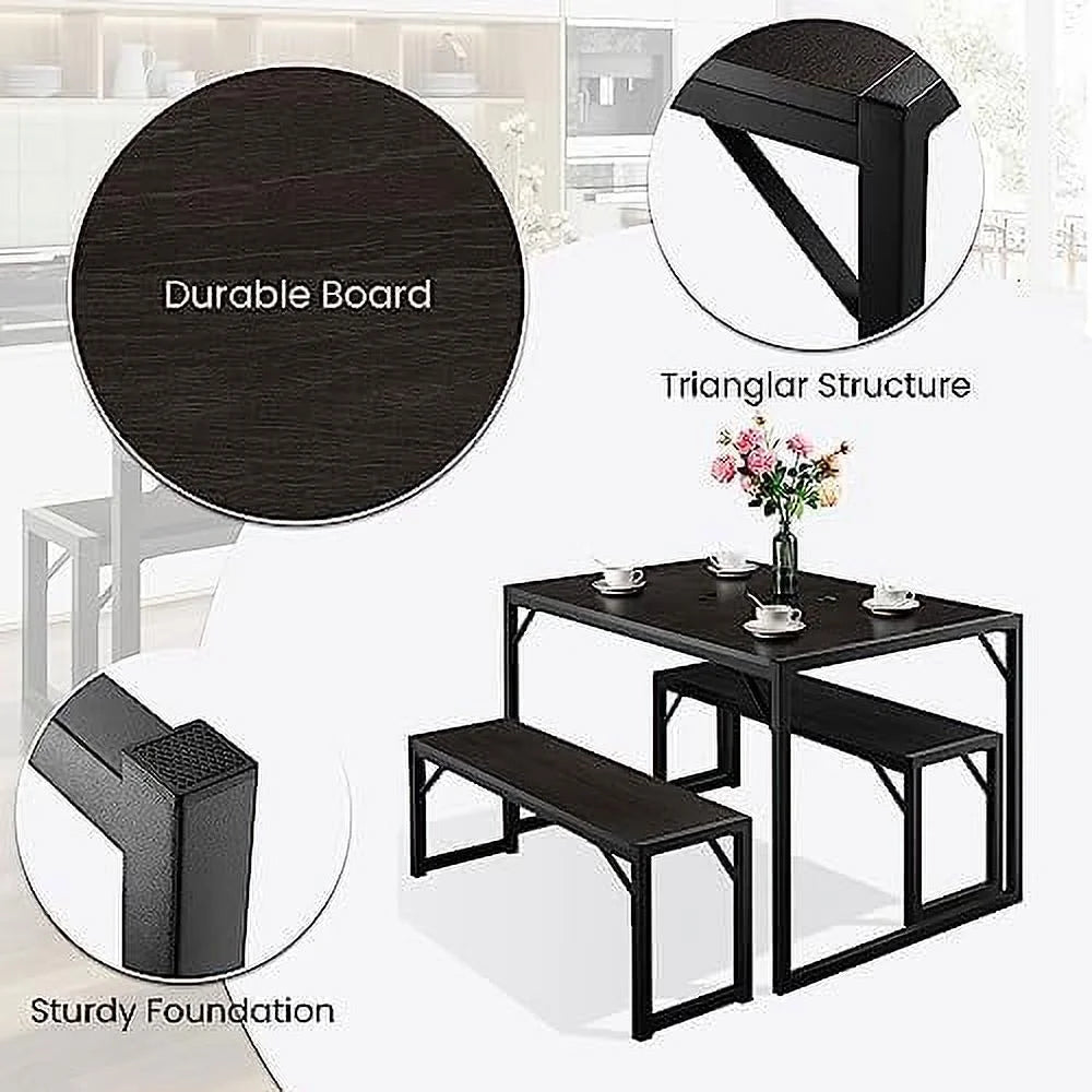 Black Dining Table Set with Two Benches R10398