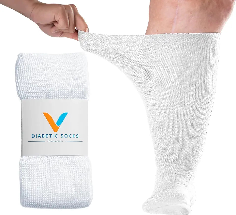 White Large Non Binding Seamless Toe Diabetic Socks D340900
