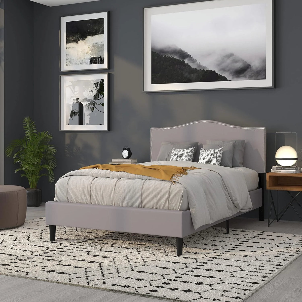 Upholstered Full Size Headboard Light Gray Fabric S86272