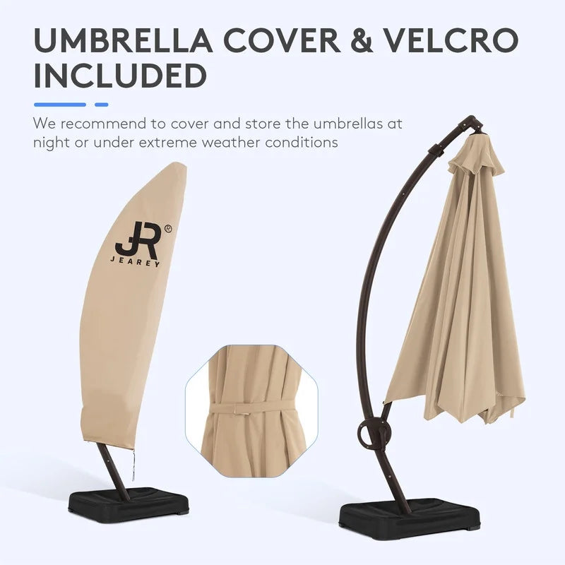 11ft Curvy Cantilever Offset Hanging Patio Umbrella with Base, Beige B875009