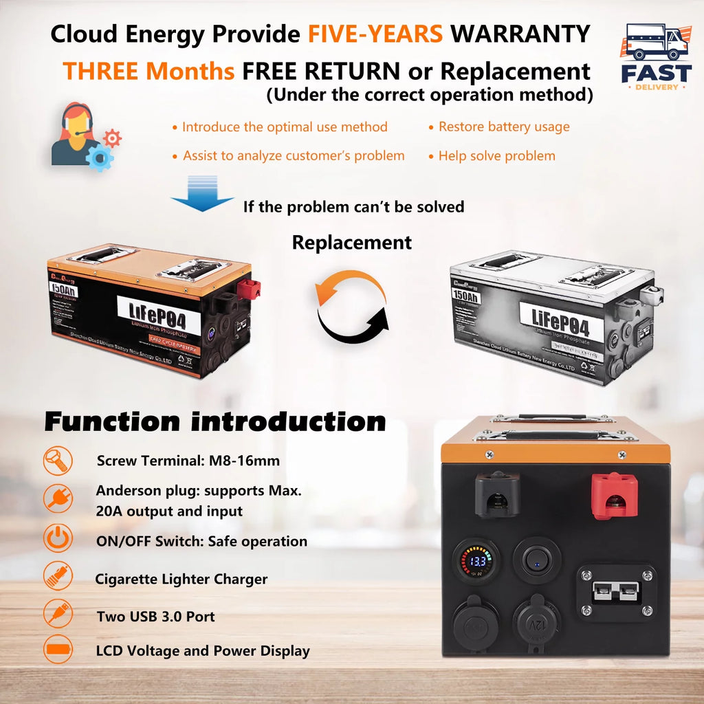 12V 150Ah LiFePO4 Deep Cycle Battery with 100A BMS H217185
