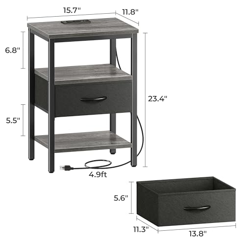 Rustic Brown and Black Nightstand with Charging Station E7839