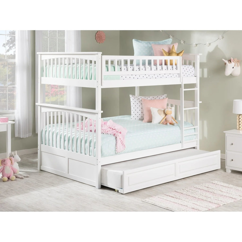 White Full over Full Bunk Bed with Twin Trundle M8533