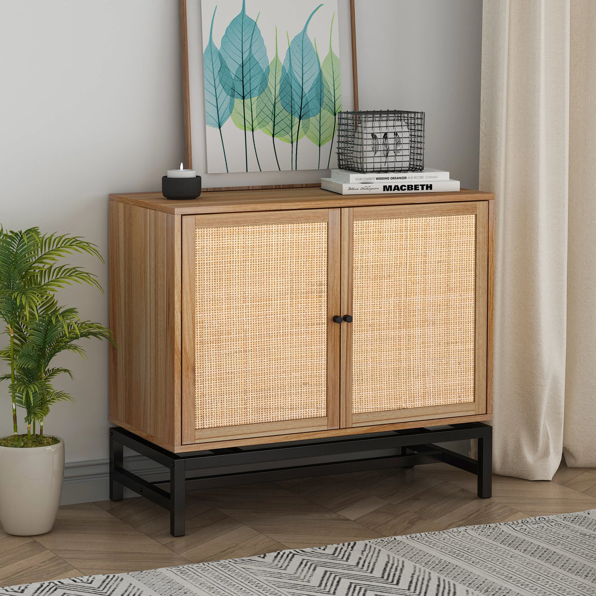 Rattan Storage Cabinet with 2 Doors and 1 Adjustable Shelf P4034