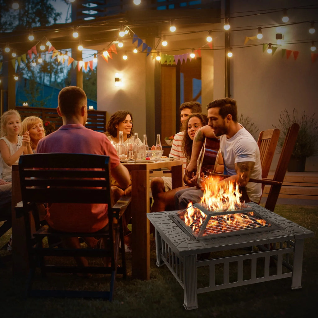 Steel 32'' Square Wood Burning Fire Pit E868538