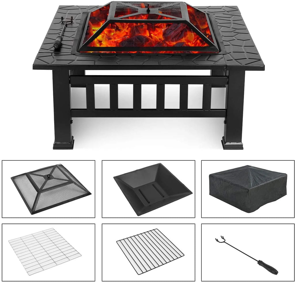 Steel 32'' Square Wood Burning Fire Pit E868538