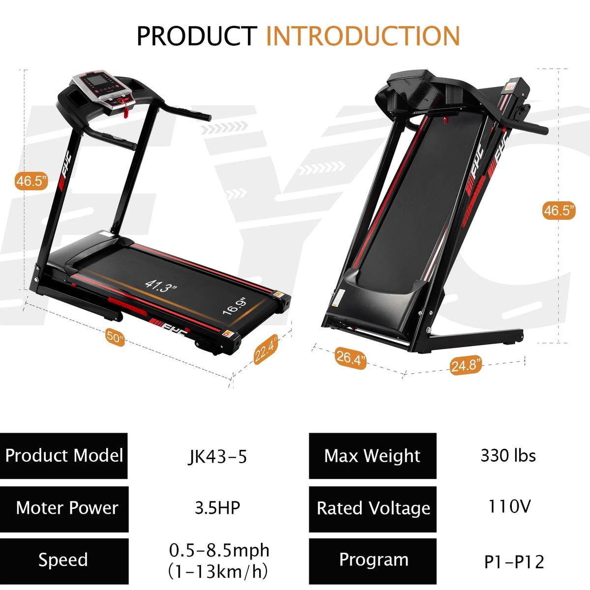 3.5HP Folding Treadmill with Incline 300LBS Capacity Q369