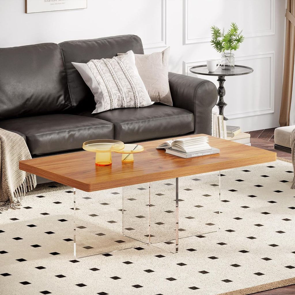 41" Modern Wood Coffee Table with Acrylic Base V6185