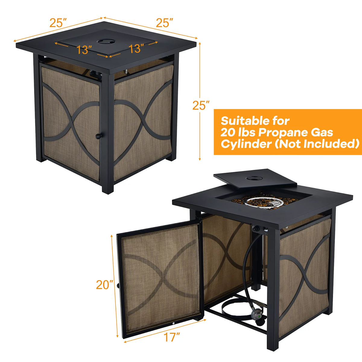 25-Inch Square Propane Fire Pit Table 40000 BTU U59943
